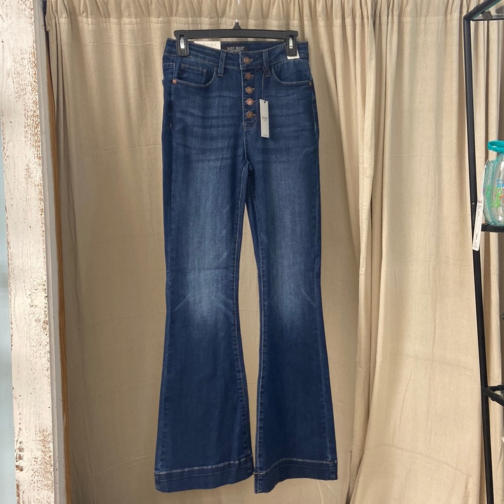 Judy Blue High Waist Button Fly Trouser Flare Jeans 88491